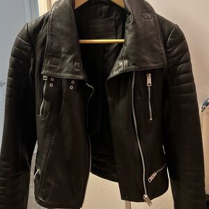 All Saints Quilted Black Leather Jacket